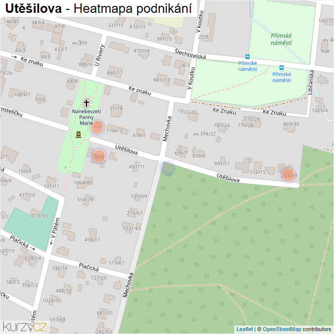 Mapa Utěšilova - Firmy v ulici.