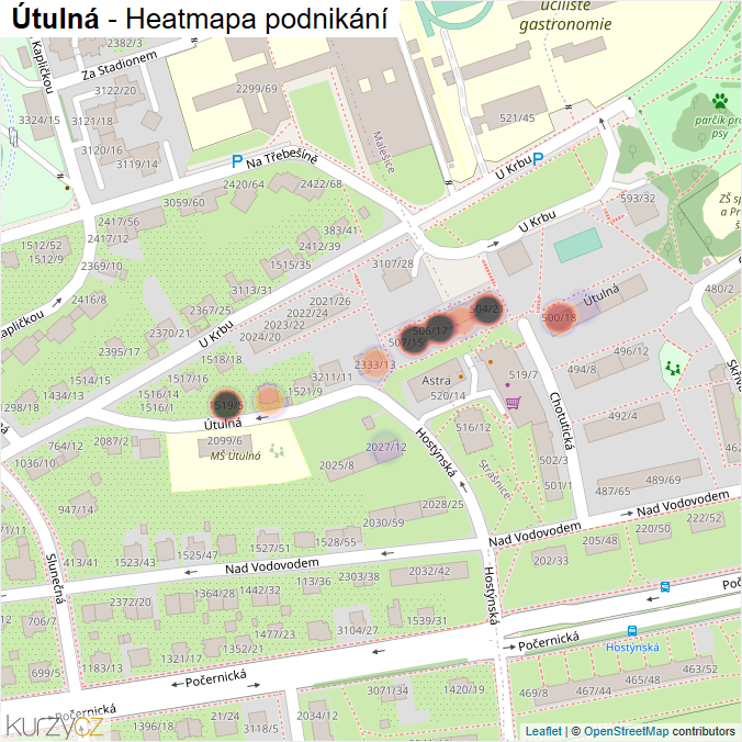 Mapa Útulná - Firmy v ulici.