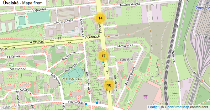 Úvalská - mapa firem