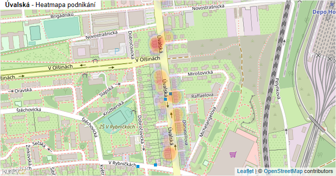 Úvalská - mapa podnikání