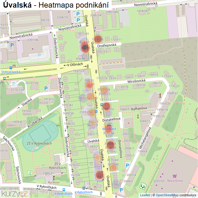 Mapa Úvalská - Firmy v ulici.