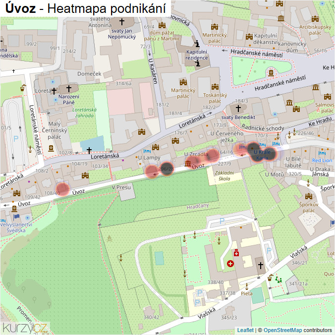 Mapa Úvoz - Firmy v ulici.