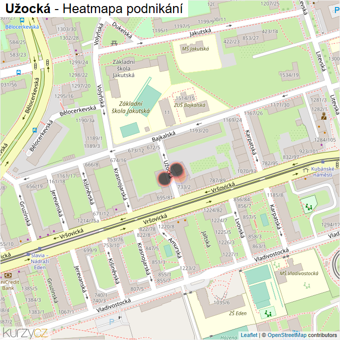 Mapa Užocká - Firmy v ulici.