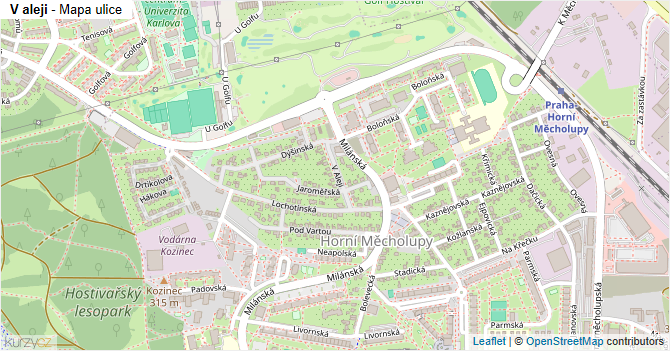 V aleji - mapa ulice