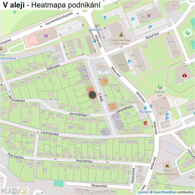 Mapa V aleji - Firmy v ulici.