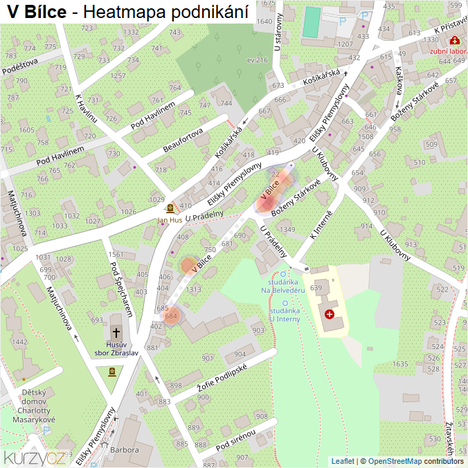 Mapa V Bílce - Firmy v ulici.