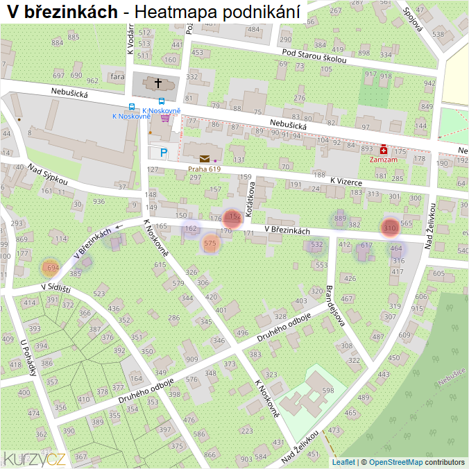 Mapa V březinkách - Firmy v ulici.