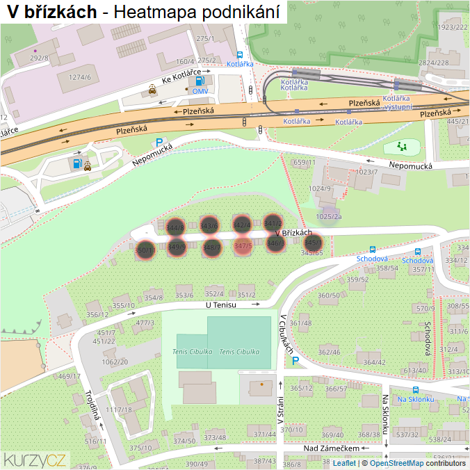 Mapa V břízkách - Firmy v ulici.