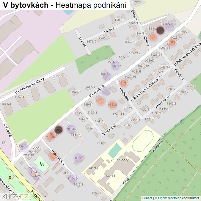 Mapa V bytovkách - Firmy v ulici.
