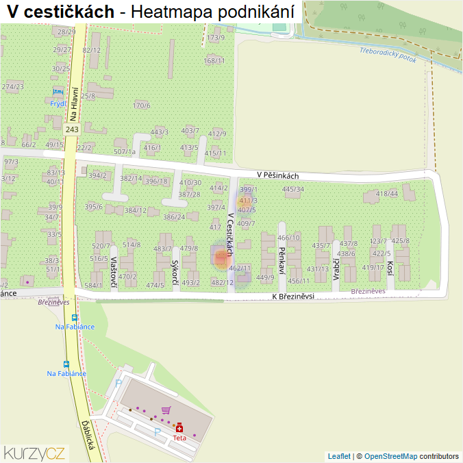 Mapa V cestičkách - Firmy v ulici.