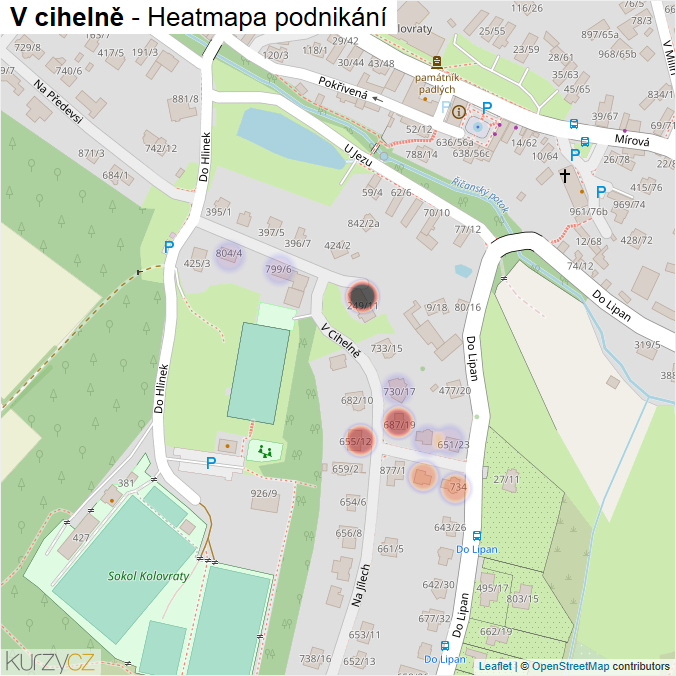 Mapa V cihelně - Firmy v ulici.