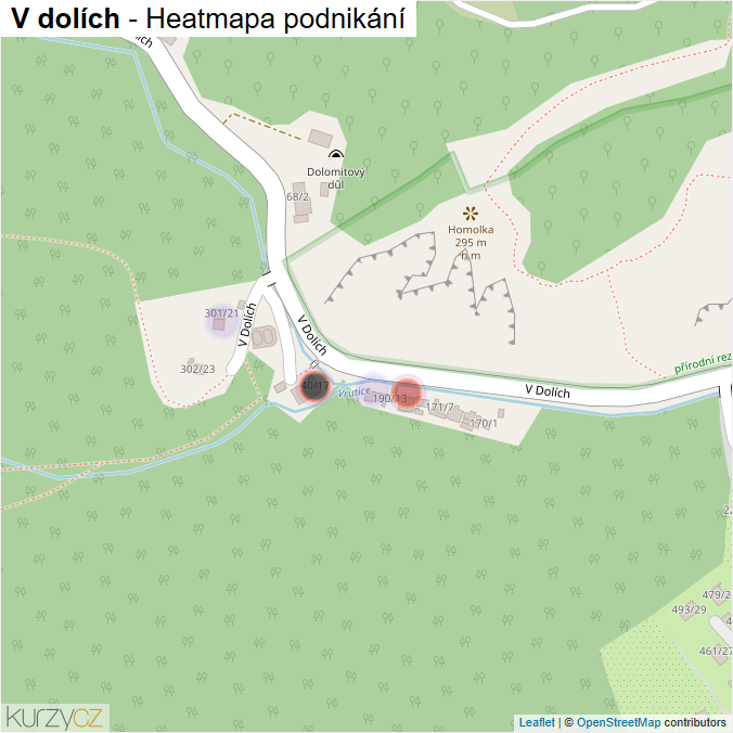 Mapa V dolích - Firmy v ulici.