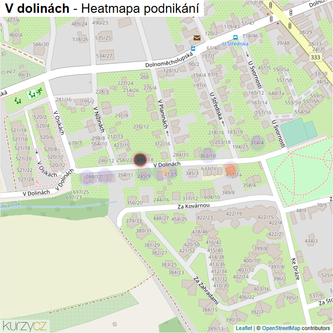 Mapa V dolinách - Firmy v ulici.