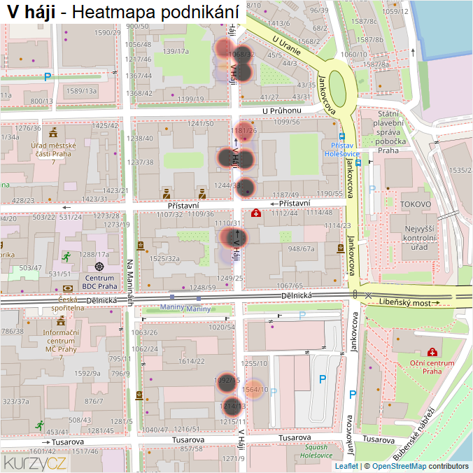 Mapa V háji - Firmy v ulici.