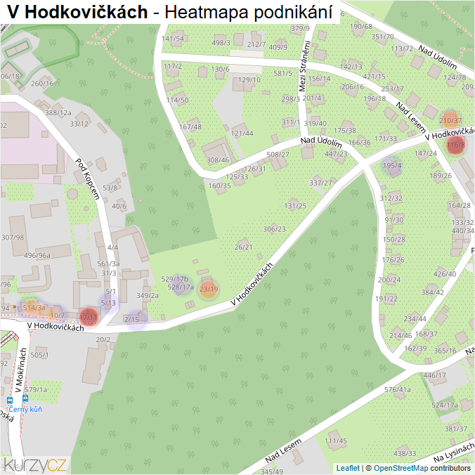 Mapa V Hodkovičkách - Firmy v ulici.