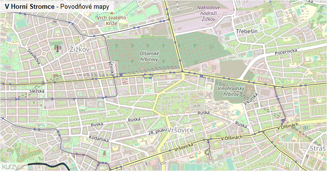 V Horní Stromce - záplavové mapy stoleté vody