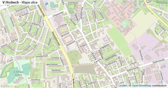 V Hrobech - mapa ulice