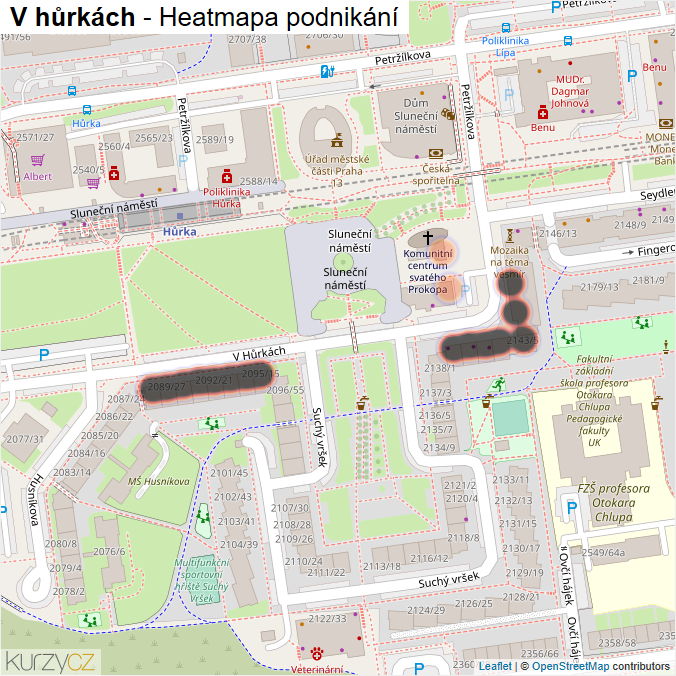 Mapa V hůrkách - Firmy v ulici.