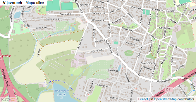 V javorech - mapa ulice