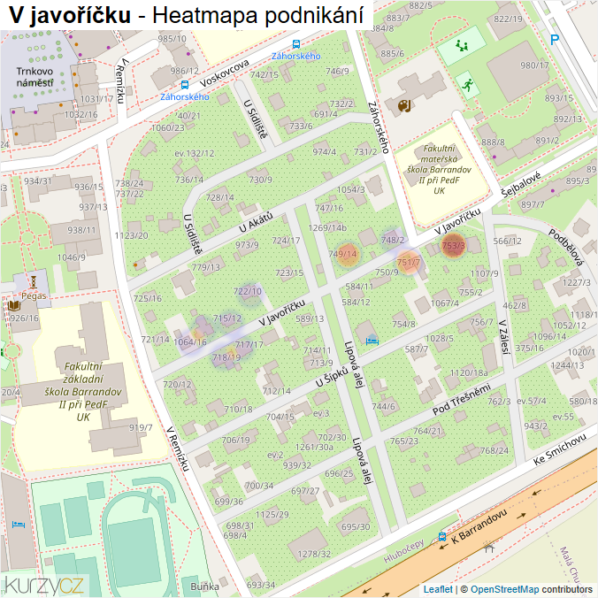 Mapa V javoříčku - Firmy v ulici.