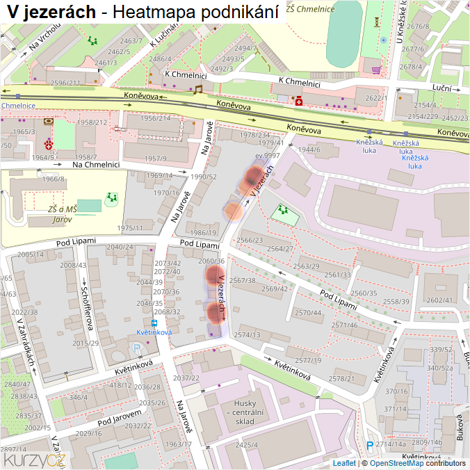 Mapa V jezerách - Firmy v ulici.