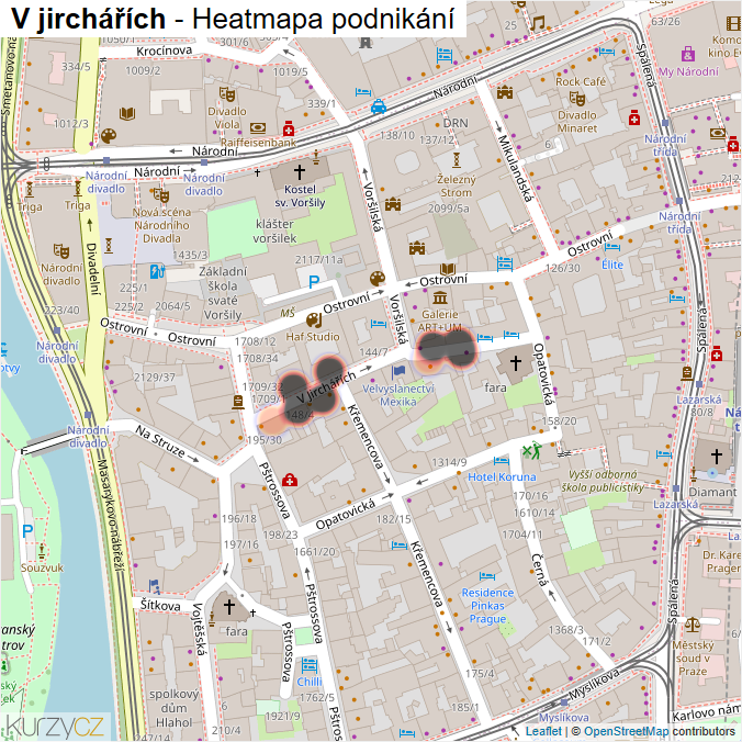 Mapa V jirchářích - Firmy v ulici.