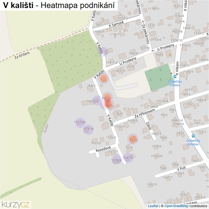 Mapa V kališti - Firmy v ulici.