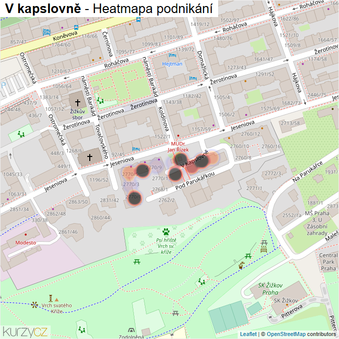 Mapa V kapslovně - Firmy v ulici.