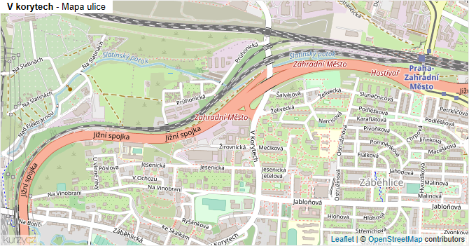 V korytech - mapa ulice