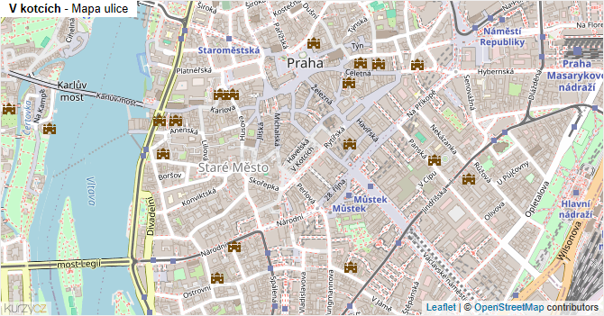 V kotcích - mapa ulice