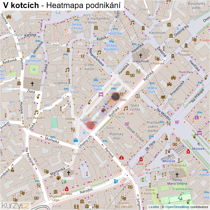 Mapa V kotcích - Firmy v ulici.