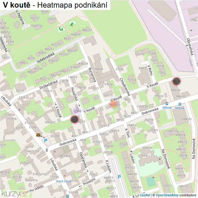 Mapa V koutě - Firmy v ulici.