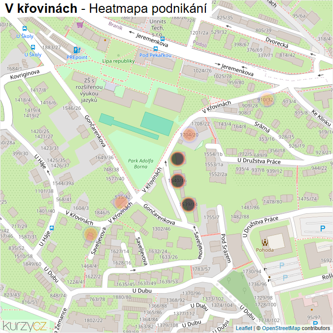 Mapa V křovinách - Firmy v ulici.