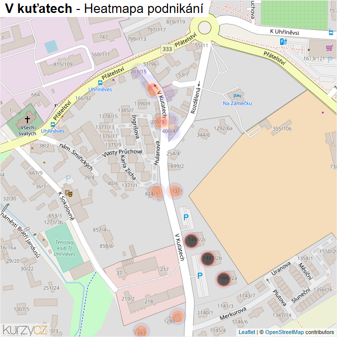 Mapa V kuťatech - Firmy v ulici.