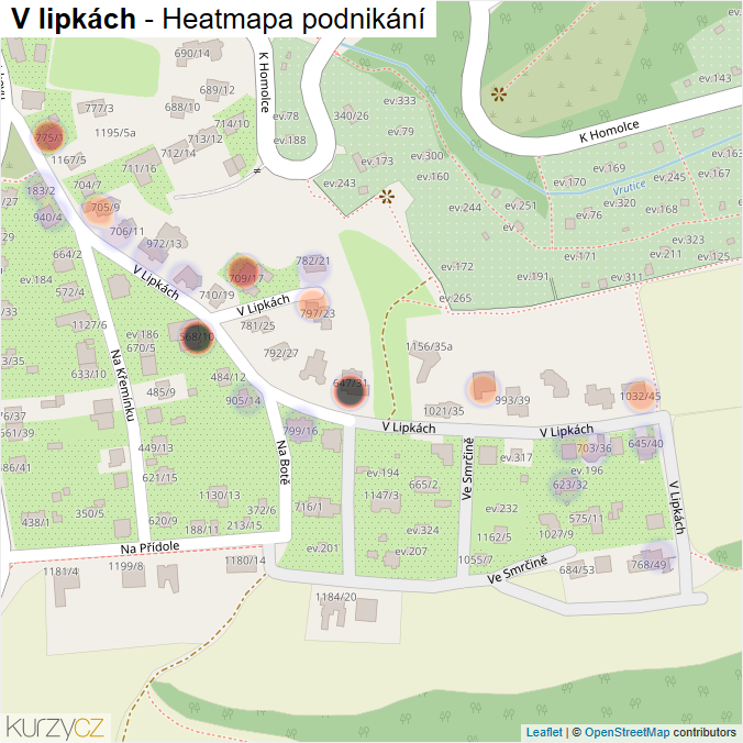 Mapa V lipkách - Firmy v ulici.
