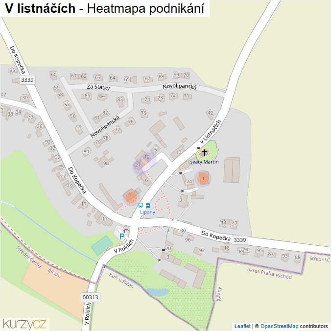 Mapa V listnáčích - Firmy v ulici.