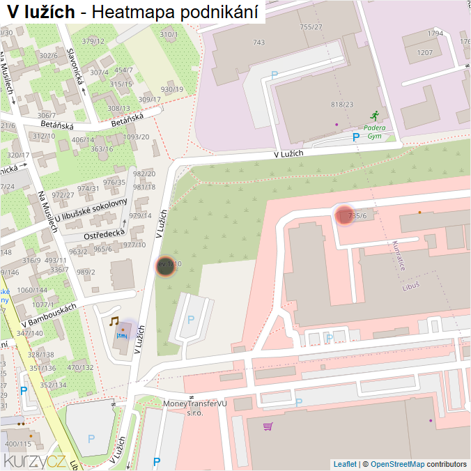 Mapa V lužích - Firmy v ulici.