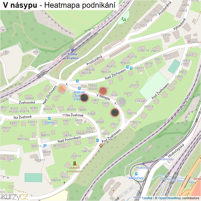 Mapa V násypu - Firmy v ulici.