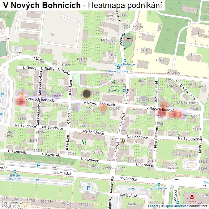 Mapa V Nových Bohnicích - Firmy v ulici.
