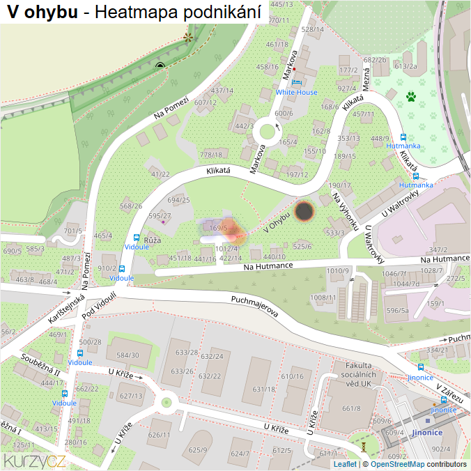 Mapa V ohybu - Firmy v ulici.