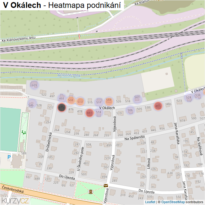 Mapa V Okálech - Firmy v ulici.