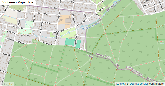 V olšině - mapa ulice