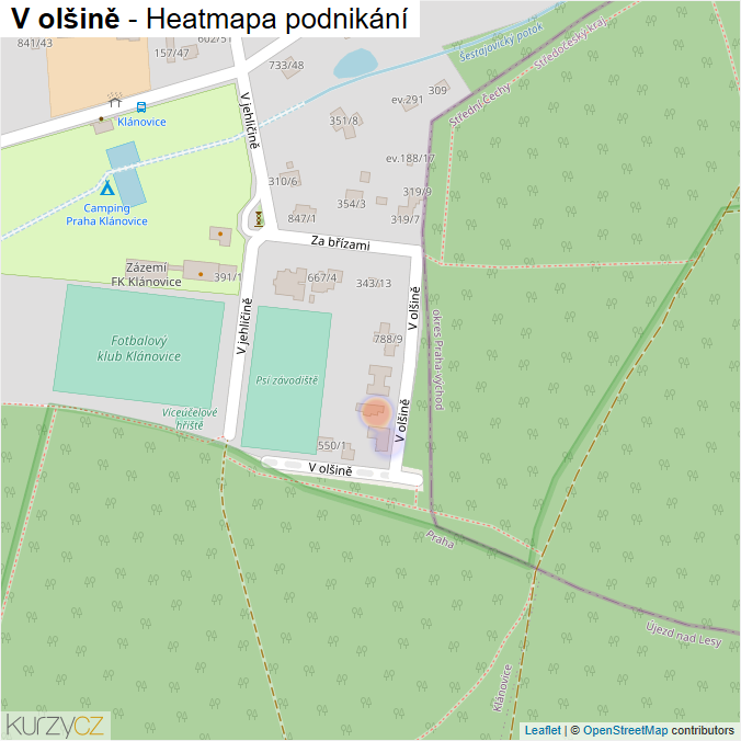 Mapa V olšině - Firmy v ulici.