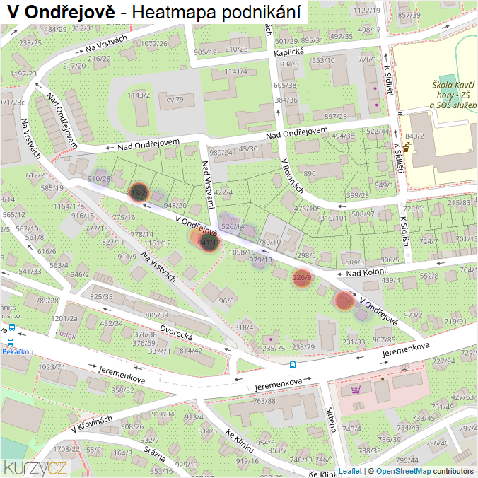 Mapa V Ondřejově - Firmy v ulici.