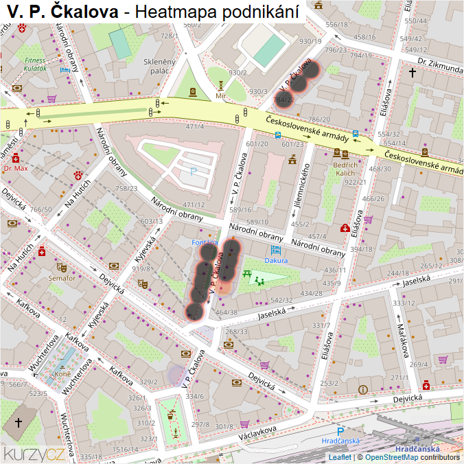 Mapa V. P. Čkalova - Firmy v ulici.