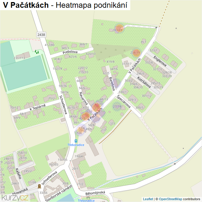 Mapa V Pačátkách - Firmy v ulici.