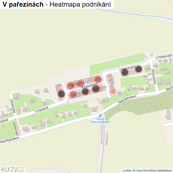 Mapa V pařezinách - Firmy v ulici.