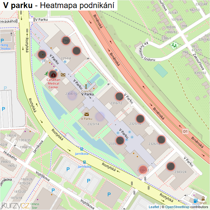 Mapa V parku - Firmy v ulici.