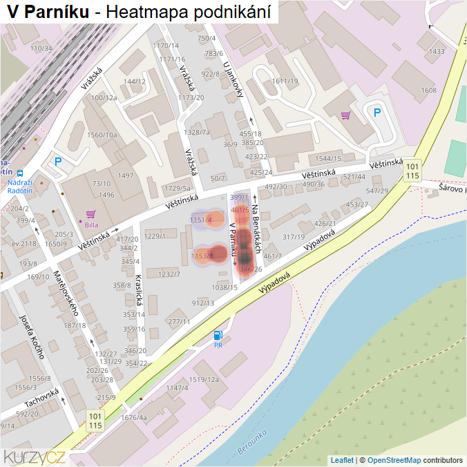 Mapa V Parníku - Firmy v ulici.