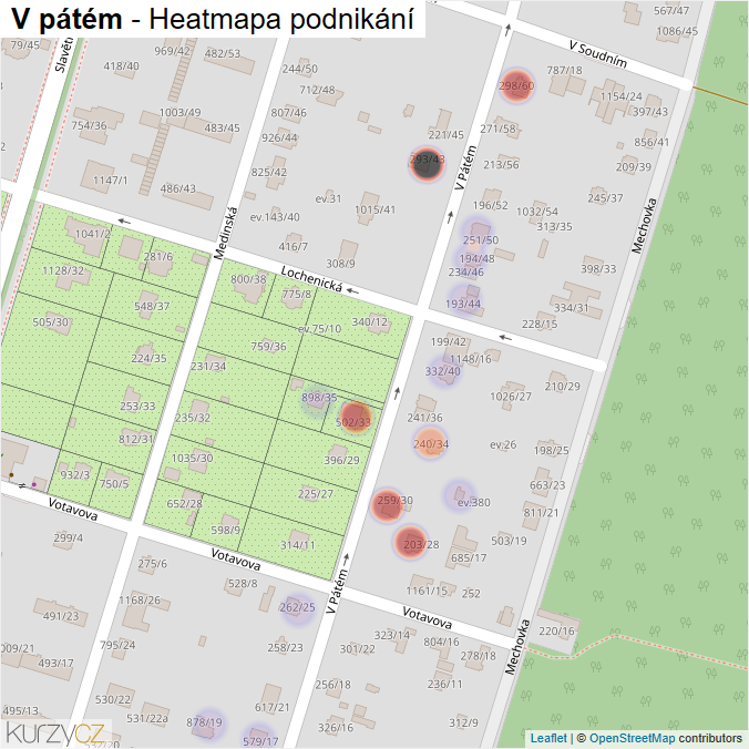 Mapa V pátém - Firmy v ulici.